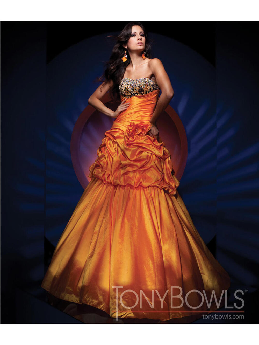 Tony Bowls  TBE11164 Orange Cheeta Convertible Gown Y2K Long Short Pageant sz 6